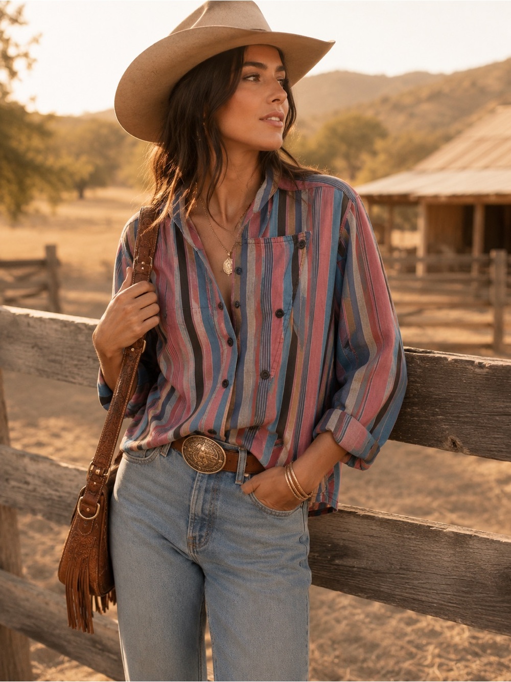 Vintage Striped Western Blouse